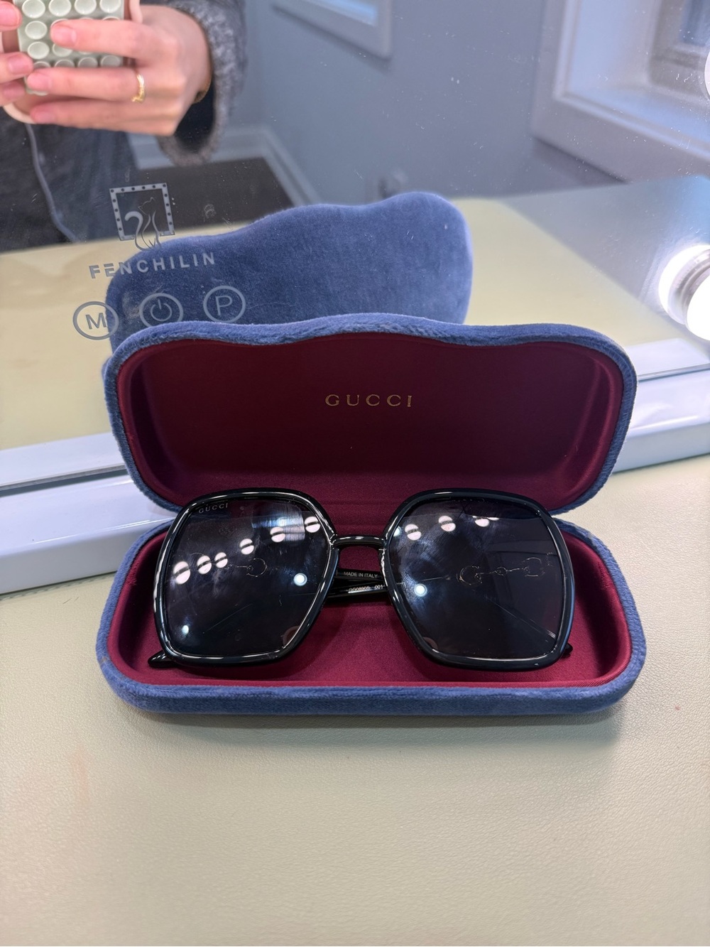 Gucci Black Square Sunglasses with Dark Lenses